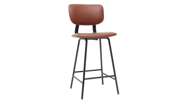 Tabourets De Bar Vintage Marron Clair Avec Pieds Métal 65 Cm (lot De 2) LAB 4