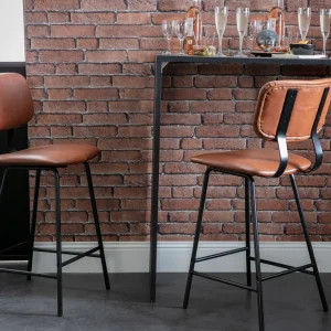 Tabourets De Bar Vintage Marron Clair Avec Pieds Métal 65 Cm (lot De 2) LAB 26