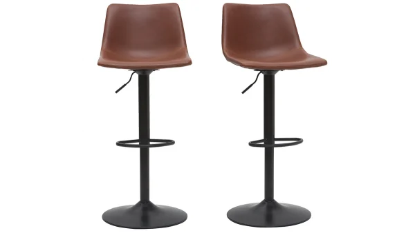 Tabourets De Bar Vintage Réglables Pivotants Marron Clair (lot De 2) NEW ROCK 1