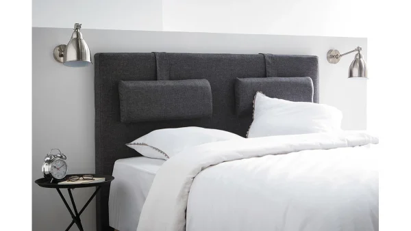 Tête De Lit En Tissu Gris Foncé Avec Repose Tête Amovibles L170 Cm LORRY 5