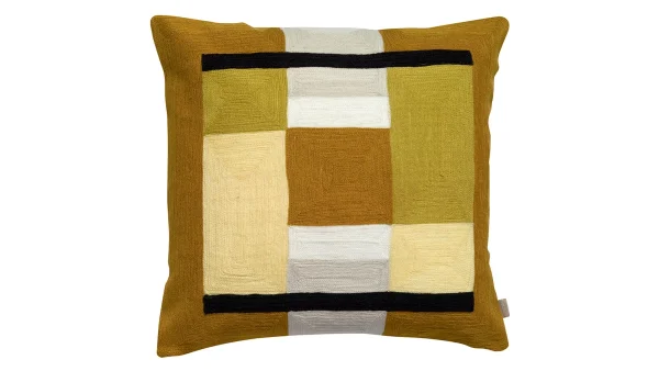 achetez pas cher Coussin à Motifs Brodé Jaune 45 X 45 Cm KUBY 1