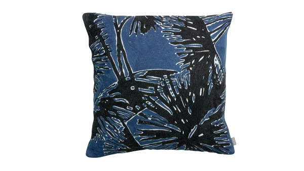 Service Clients Dédié Coussin Brodé Bleu En Coton Motif Végétal (45 X 45 Cm) NATURA 1