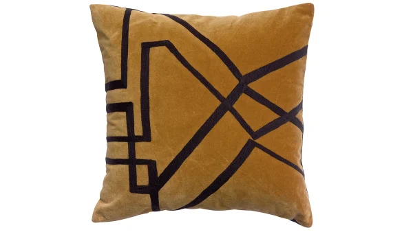 Neuve avec étiquette Coussin En Coton Bronze Avec Motif Noir Brodé 45 X 45 Cm CROP 1