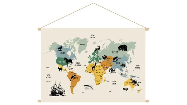 Kakemono Enfant Carte Du Monde L90 X L60 Cm MAPY grande marque pas cher 1