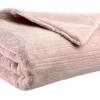 destockage Plaid Doux Rayé En Polyester Rose Poudré 140 X 180 CHAM 8