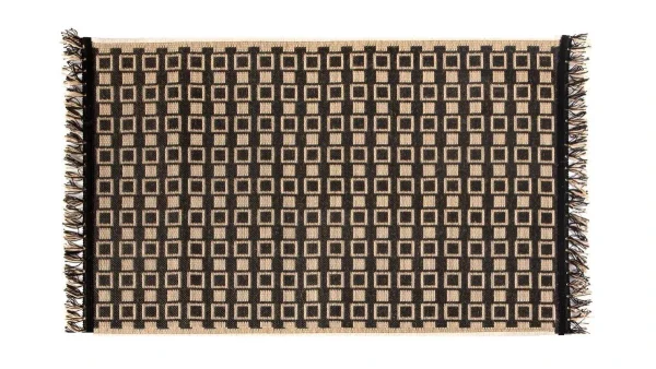 fashioniable Tapis / Descente De Lit Avec Motif Graphique Naturel Et Noir 60 X 110 Cm DAMA 1